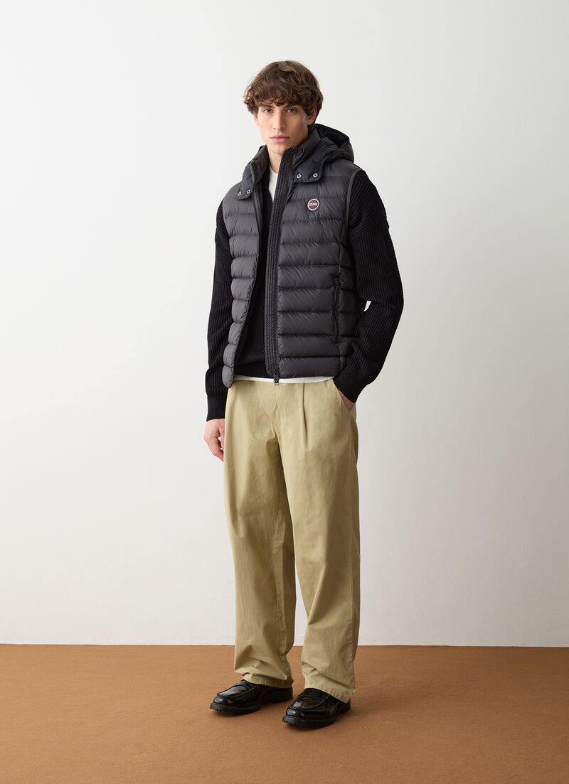 Down vest with detachable hood