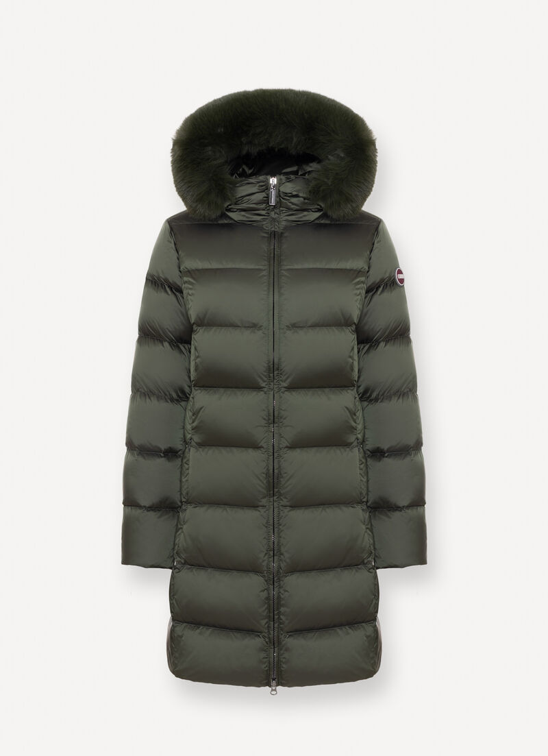 Long down jacket with faux fur