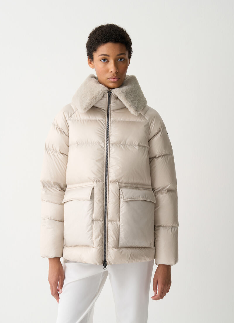 Down jacket with fur collar
