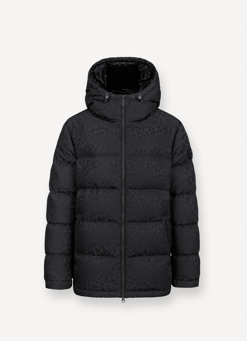 Animal-print hooded down jacket