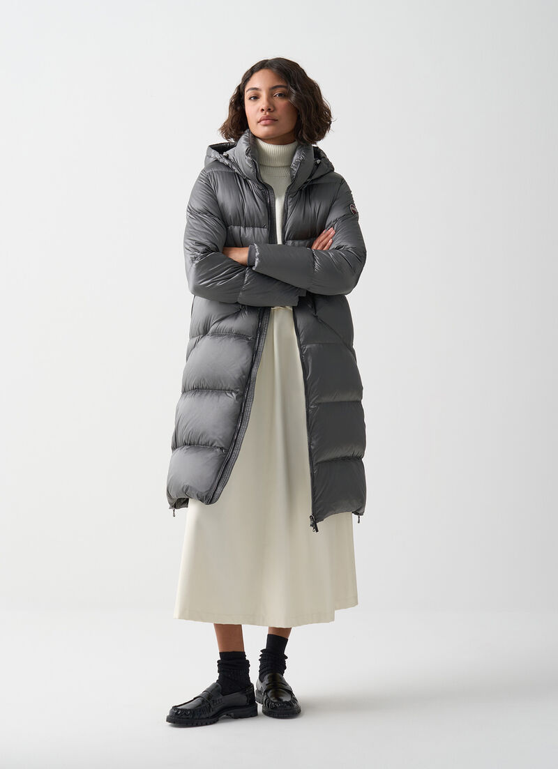 Long down jacket with side slits