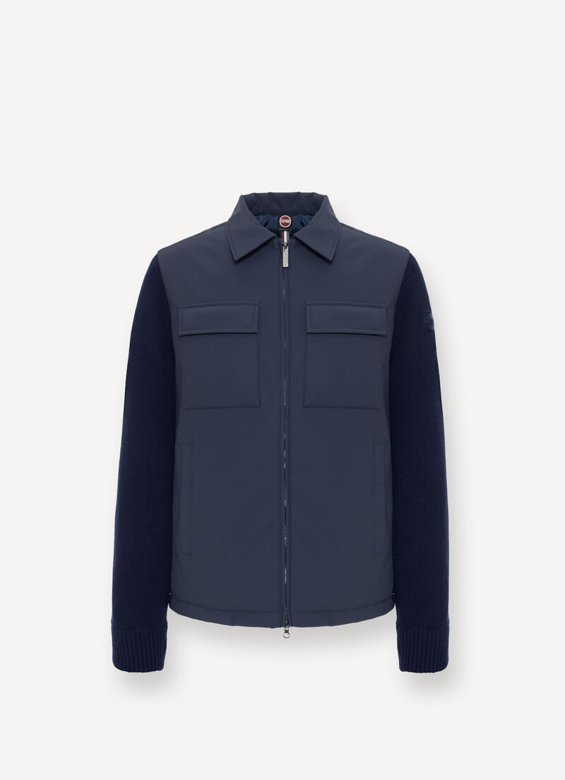 Shirt jacket with knit sleeves