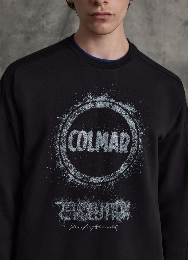 Crew-neck sweatshirt with uneven logo print