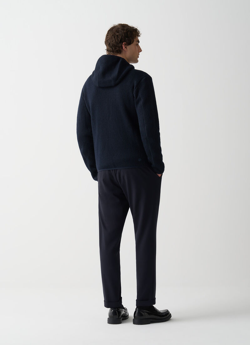 Rib-knit pullover with hood