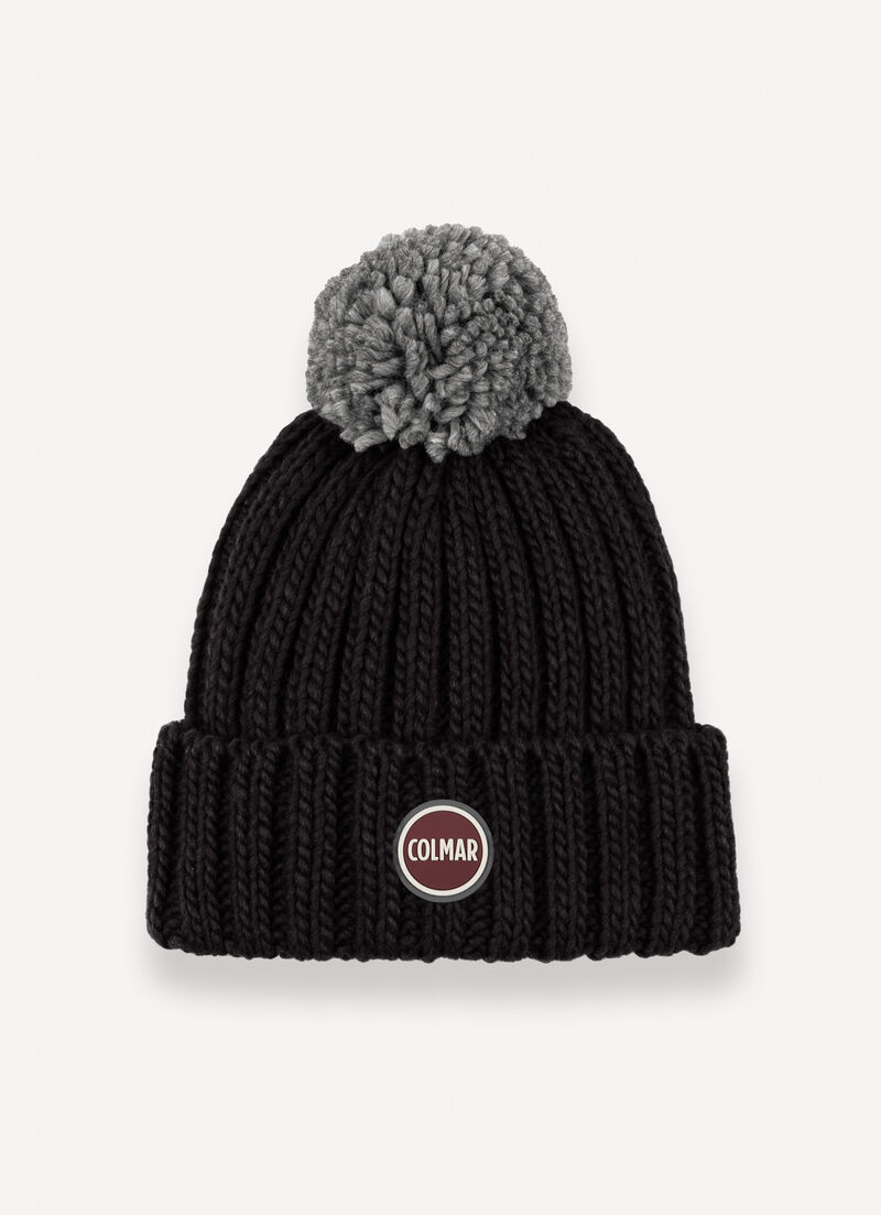 Unisex rib-knit hat with pom-pom
