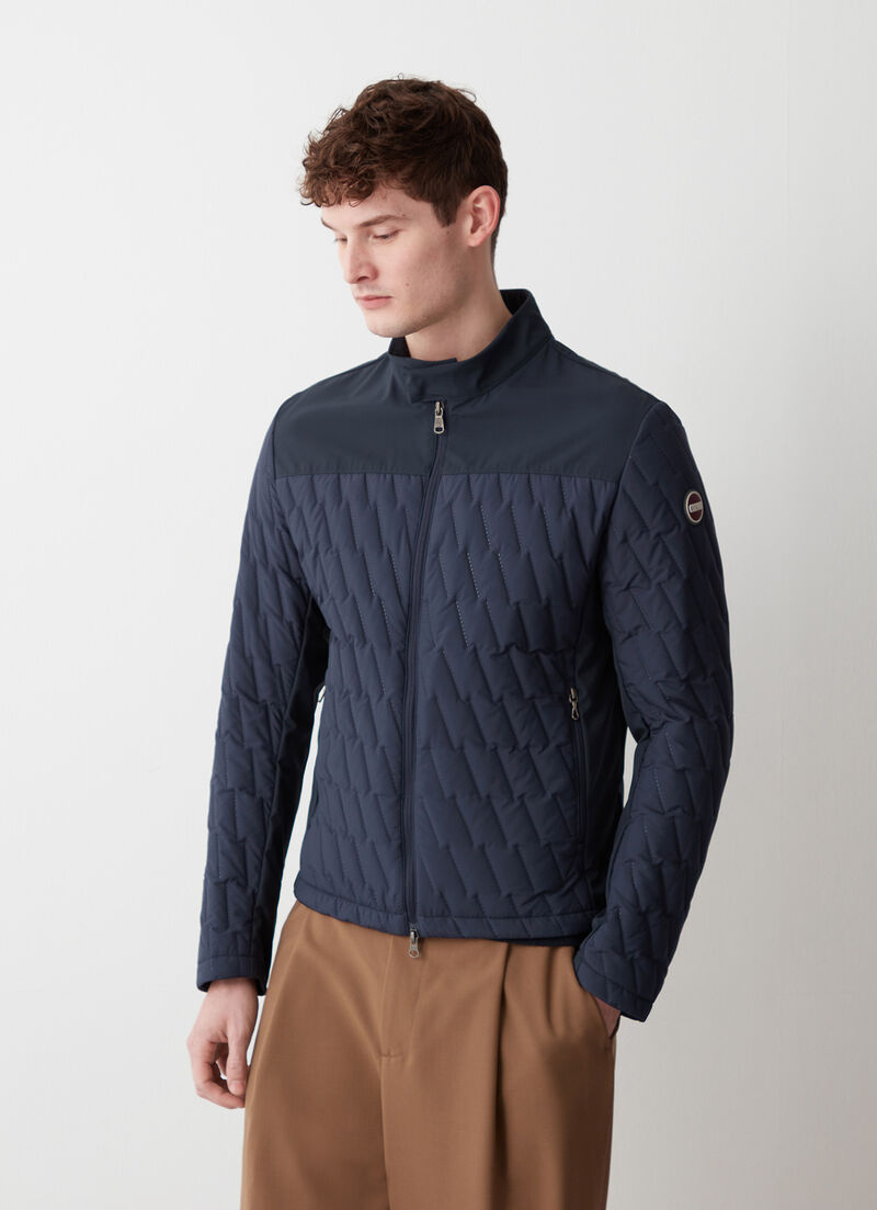 Padded biker jacket with ultrasonic stitching