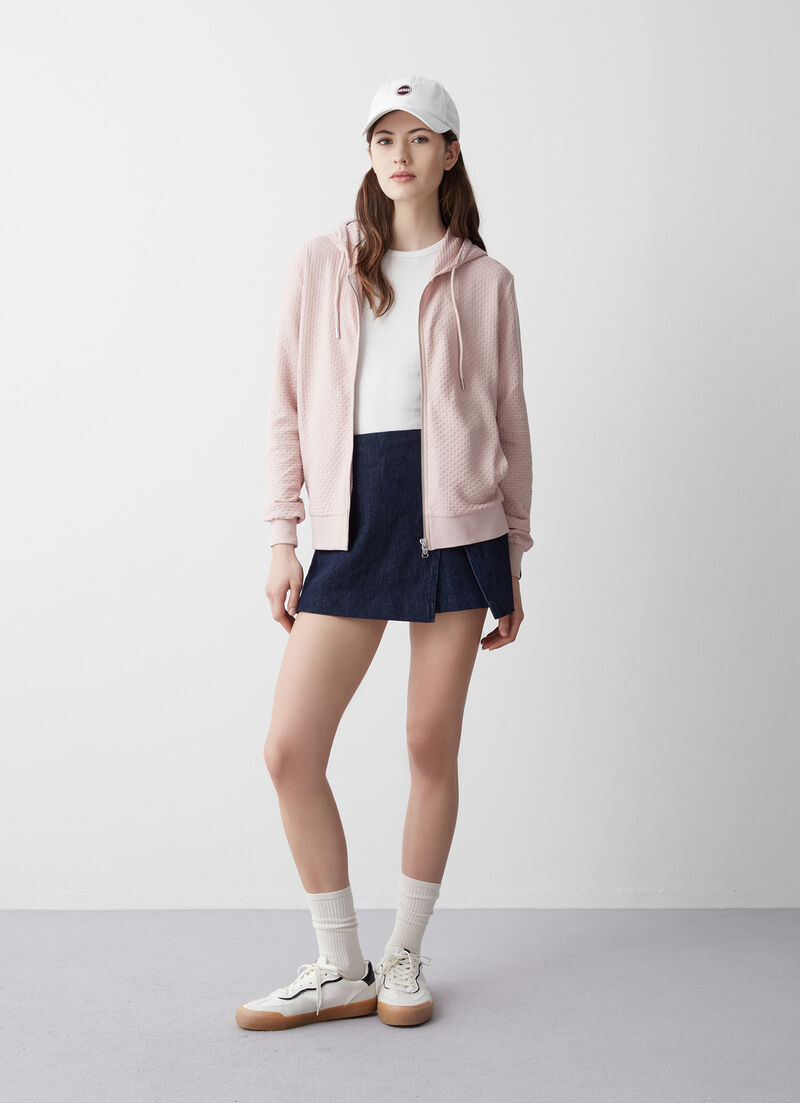 Full-zip hooded ribbed sweatshirt