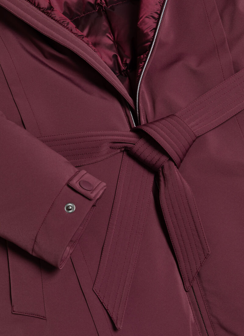 Waterproof fabric down jacket with belt