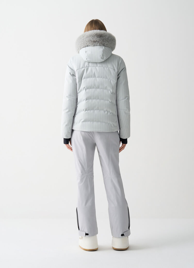 Sleek padded ski jacket with neck warmer and faux fur