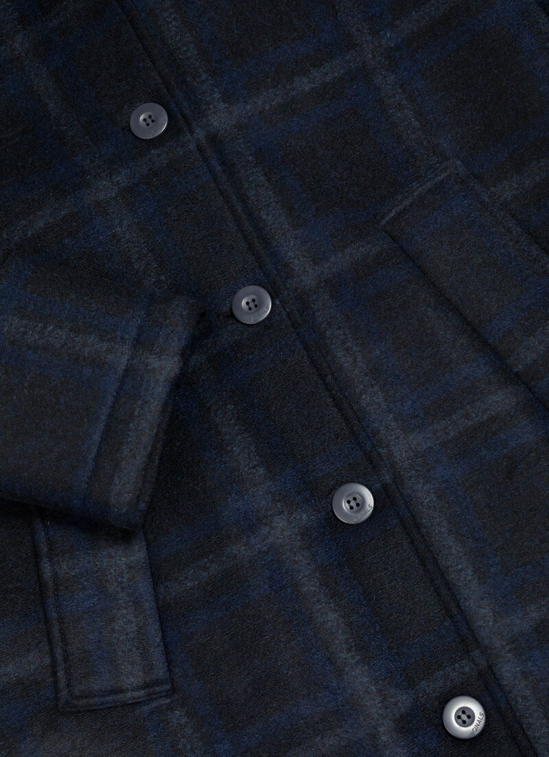 Long check hooded coat