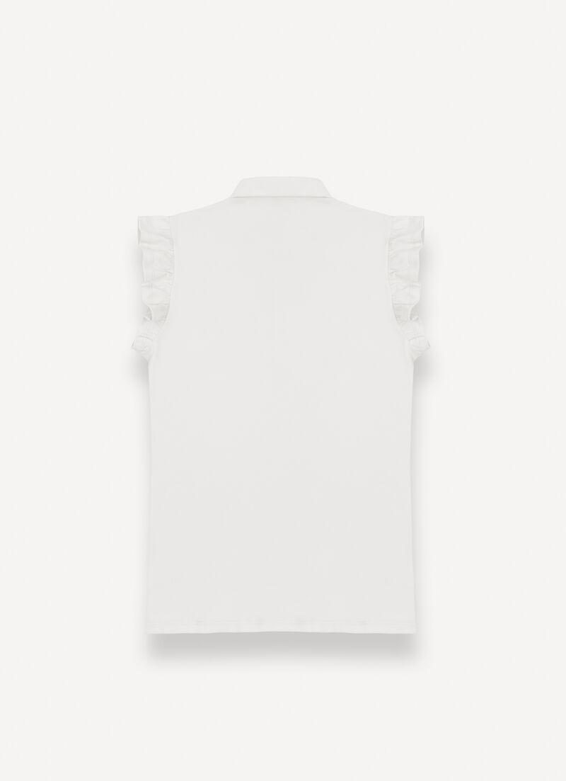 Piqué polo-shirt with ruches