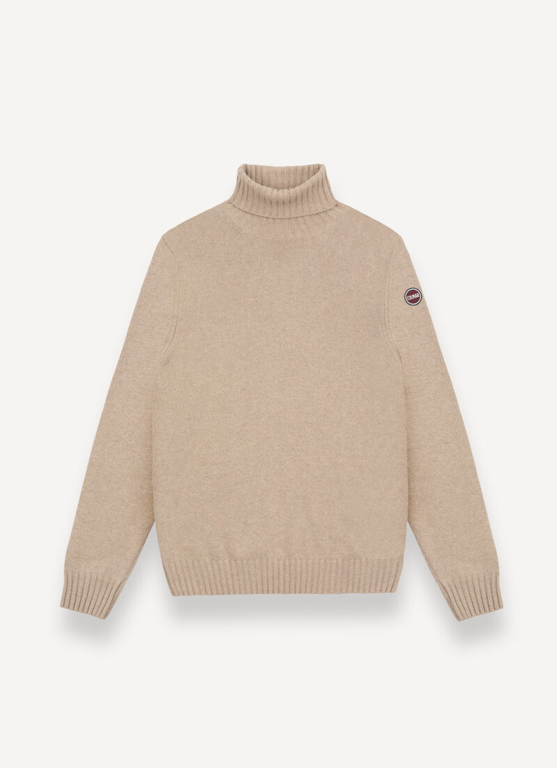 Branded wool polo-neck pullover