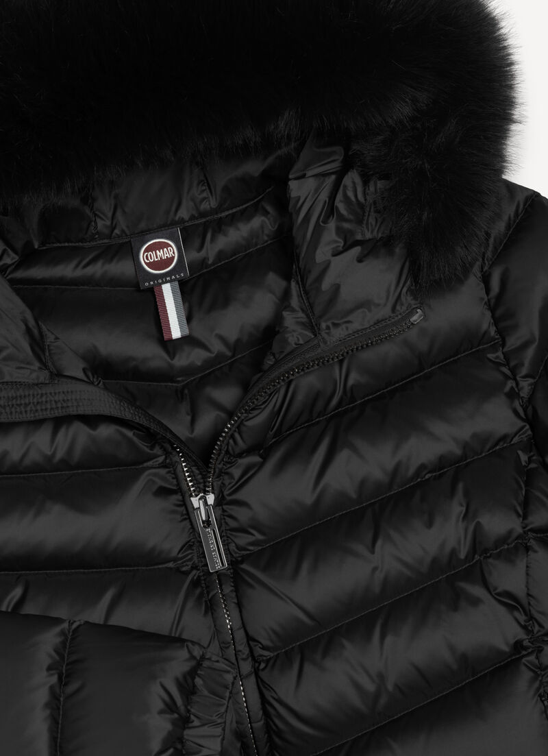 Quilted down jacket with faux fur