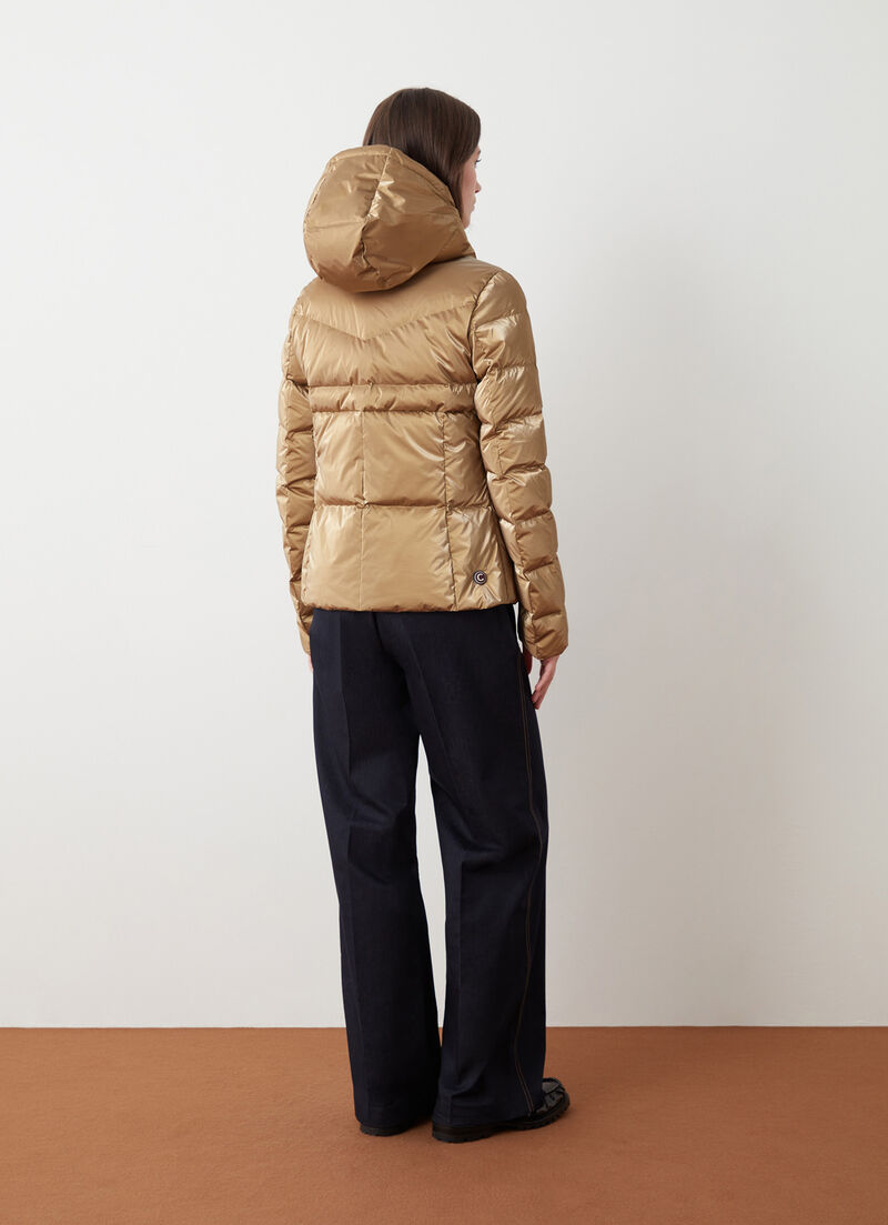Metallic-effect gold down jacket