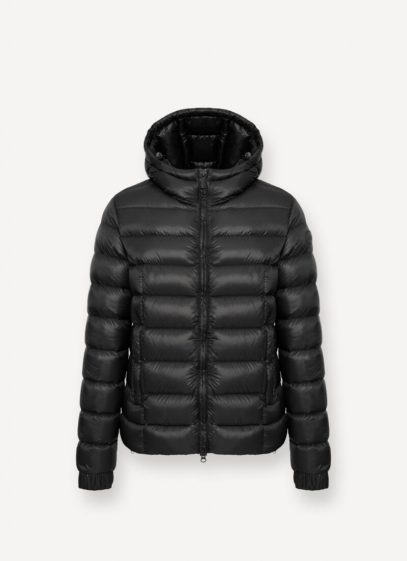 Glossy hooded down jacket