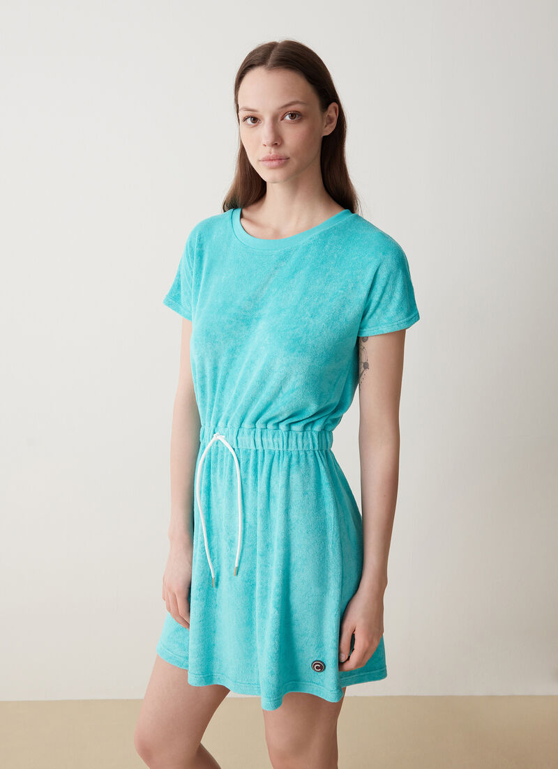 Round neck semi-glossy chenille dress