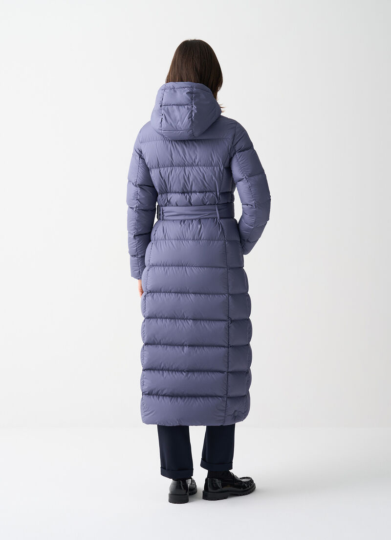 Long matte down jacket with belt