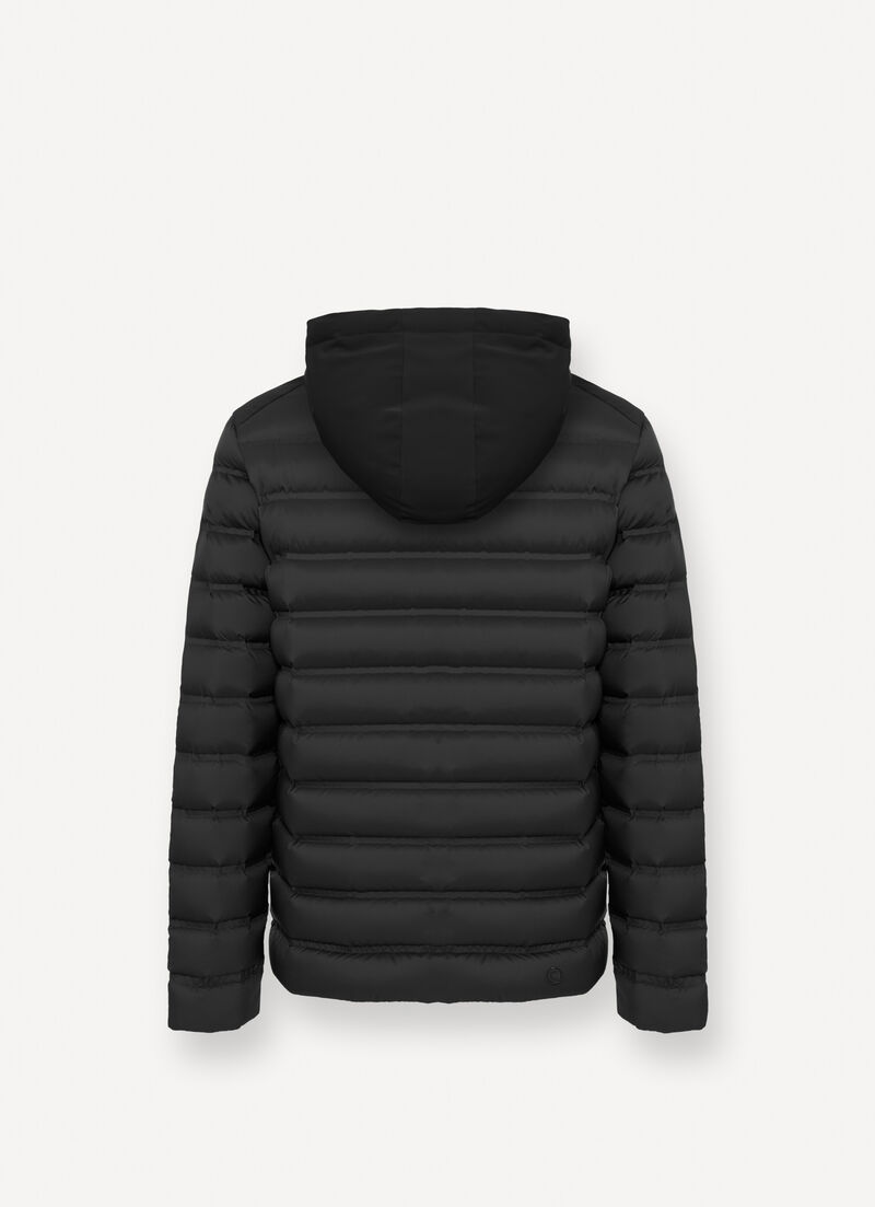Seamless down jacket with removable hood