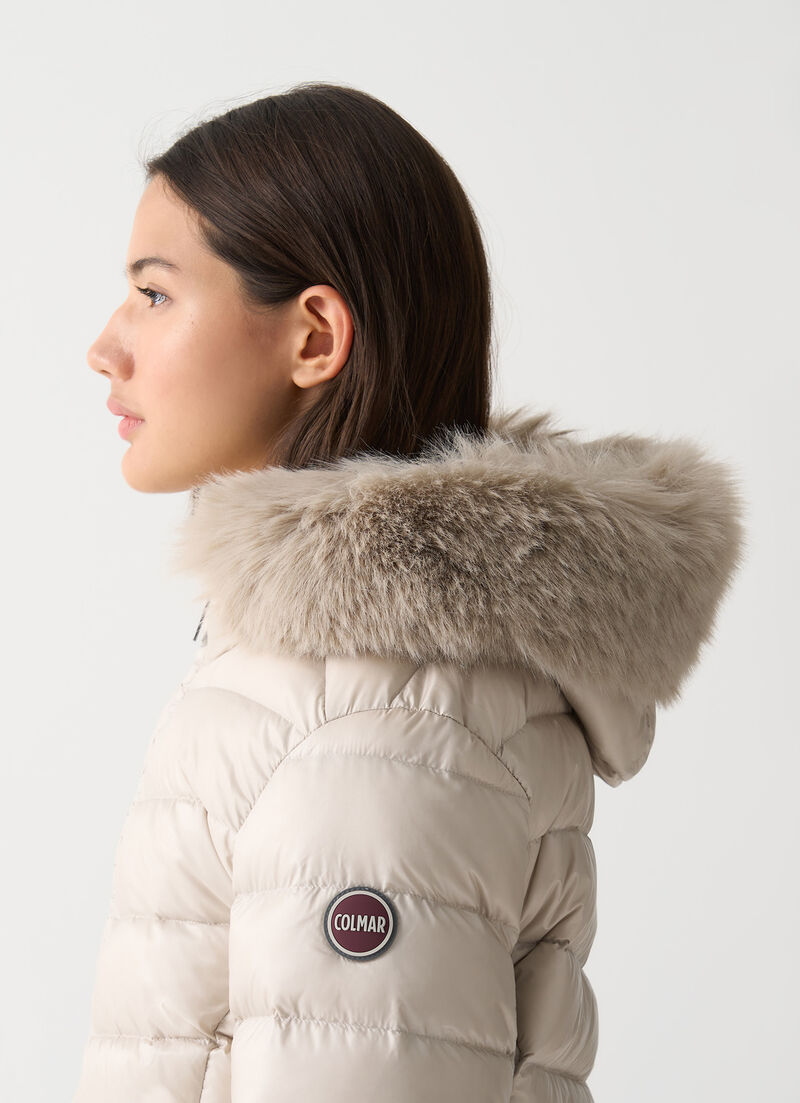 Quilted down jacket with faux fur