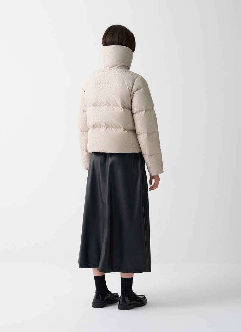 Animal-print down jacket with maxi-collar
