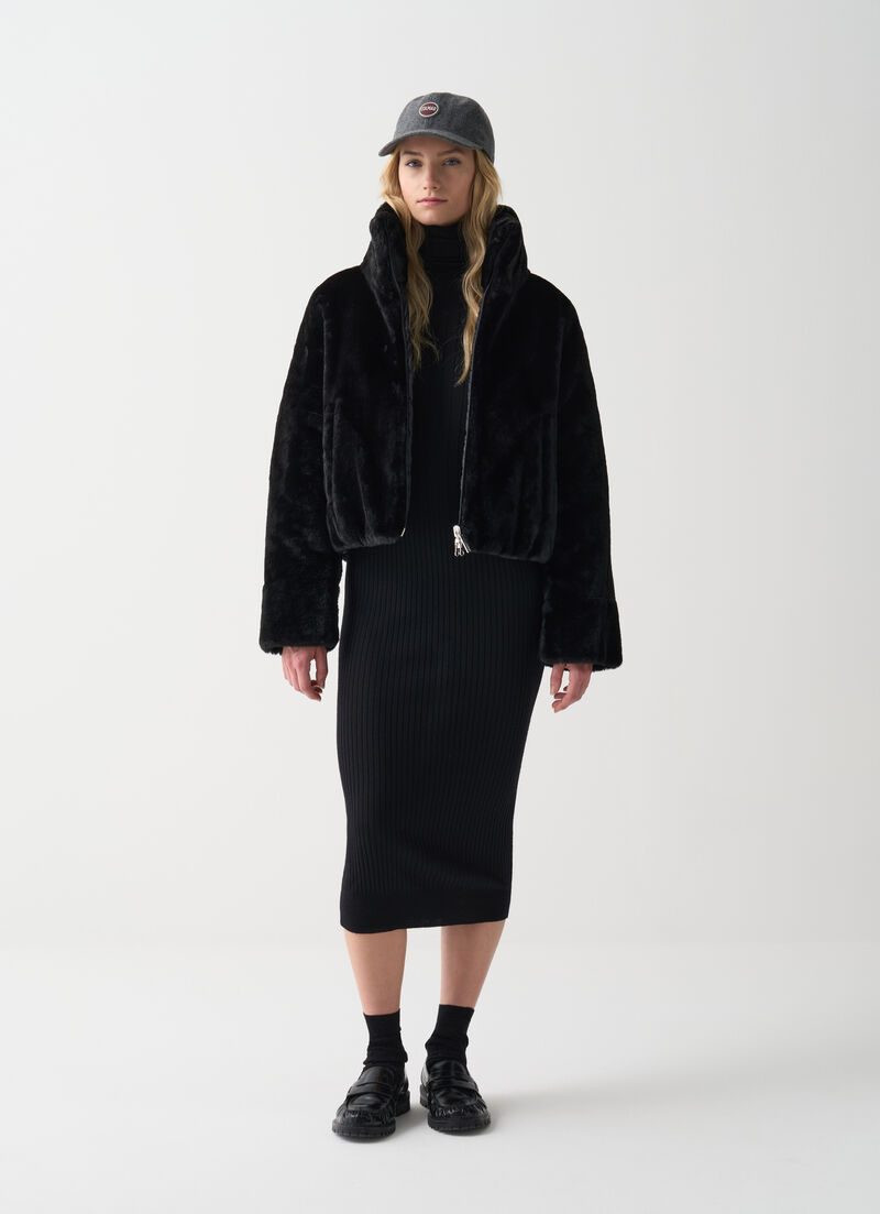 Reversible faux fur down jacket