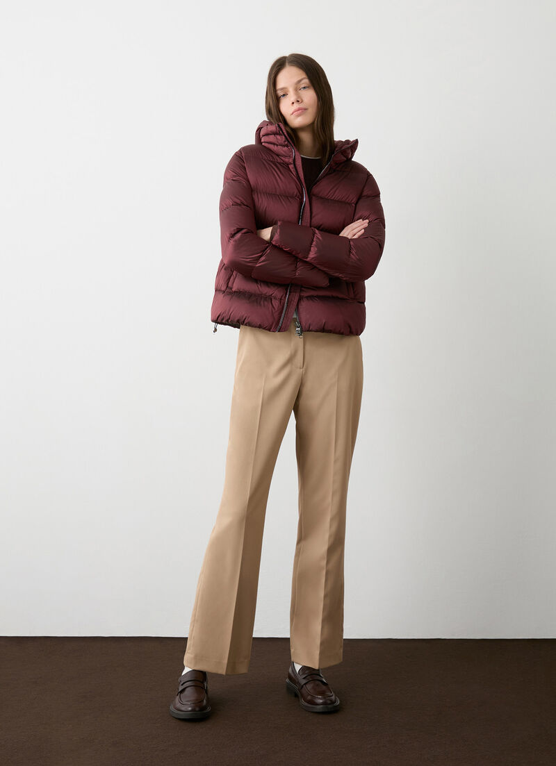 Down jacket with detachable hood and drawstring