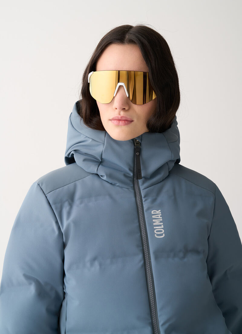 Channel padded ski jacket with neck warmer