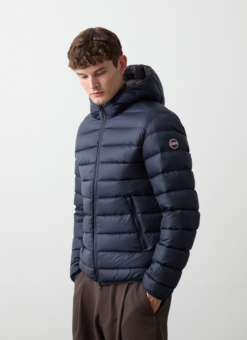 Sporty down jacket with fixed hood