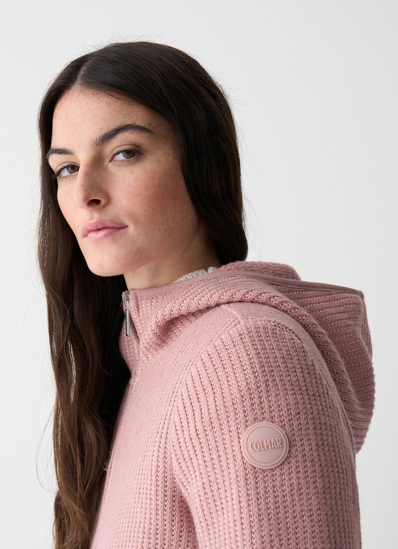 Rib-knit pullover with hood