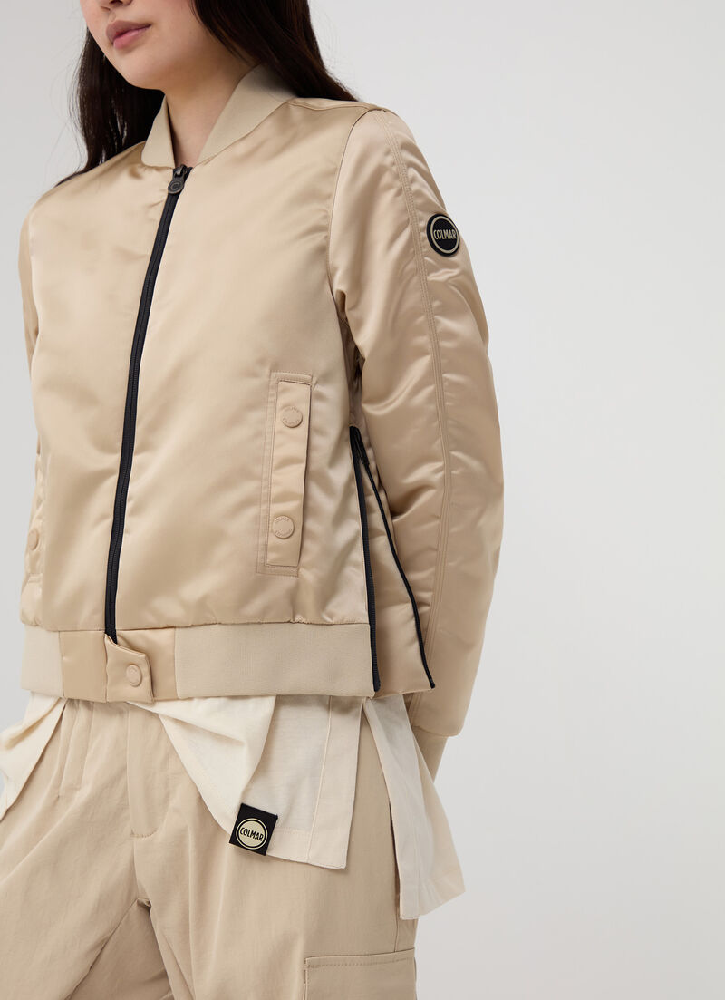 Satin bomber jacket with side zips