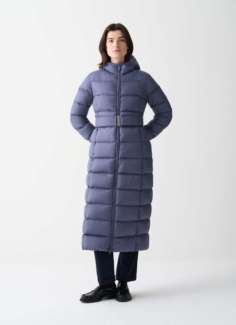 Long matte down jacket with belt