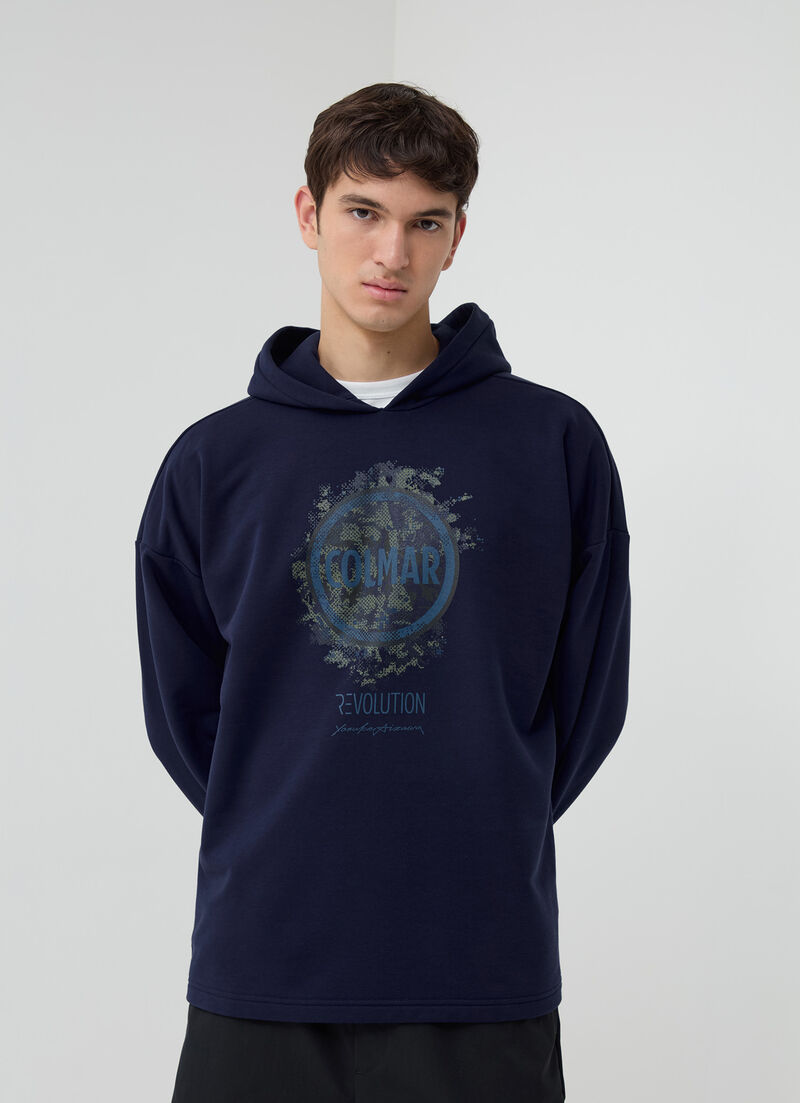 Hooded sweatshirt with camouflage logo