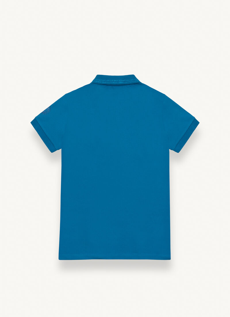 Stretch piqué fabric polo shirt with glitter logo