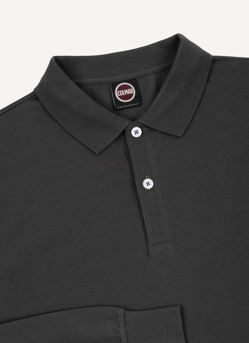 Long-sleeved polo shirt in stretch piqué