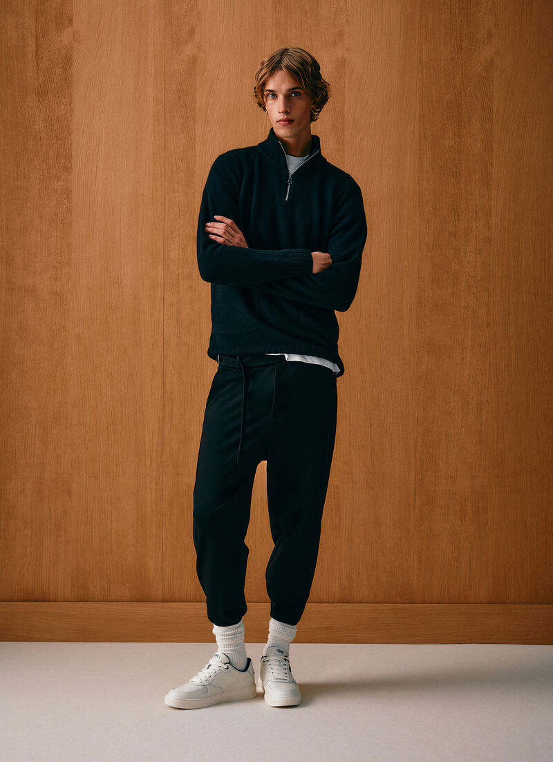 Stretch interlock trousers with belt