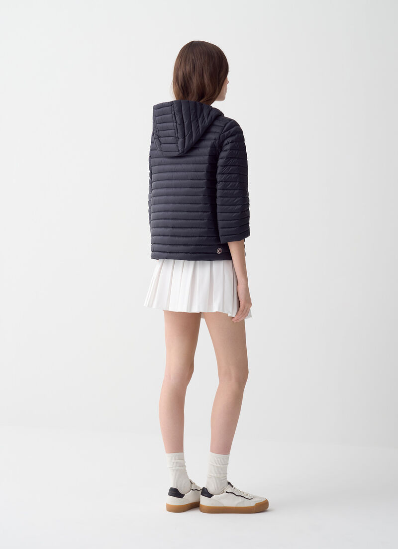 Hooded down cape