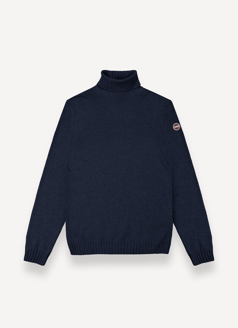 Branded wool polo-neck pullover