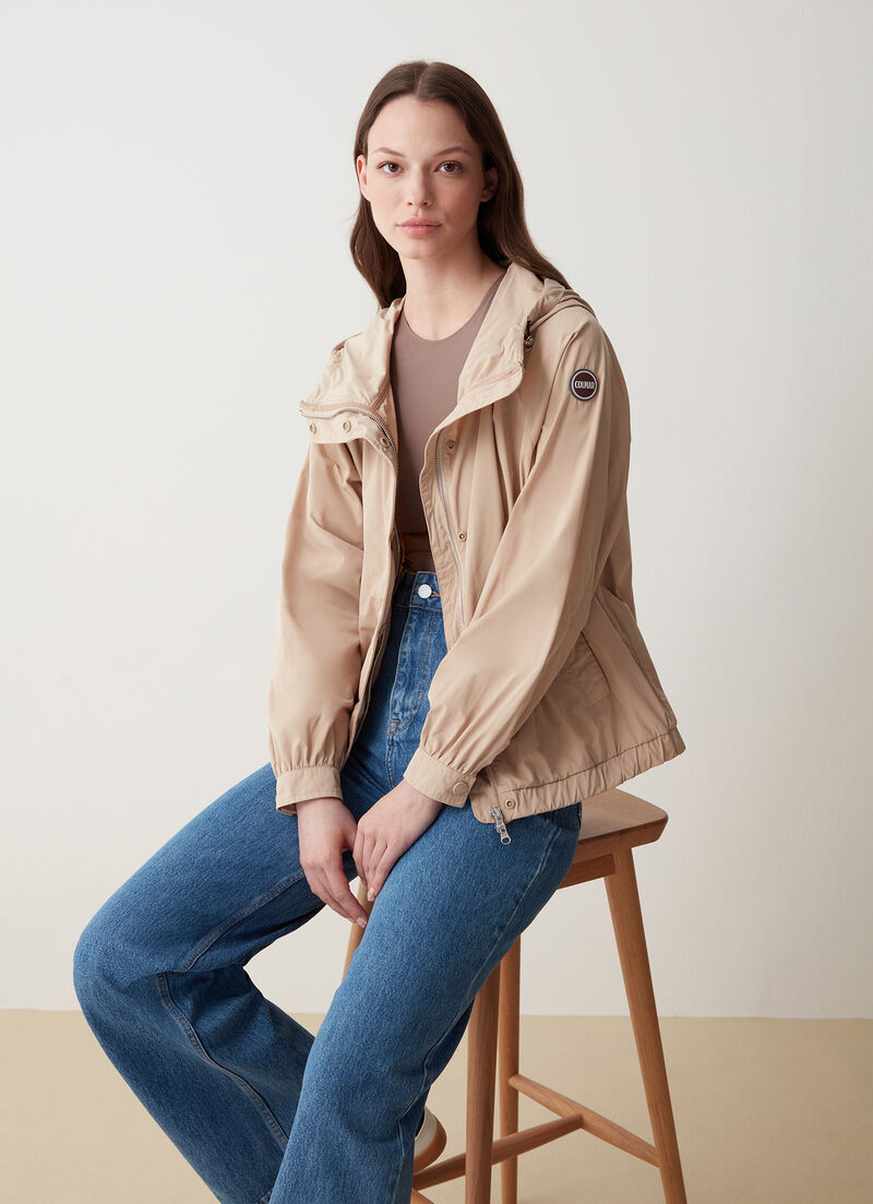 Unlined taffeta jacket with hood