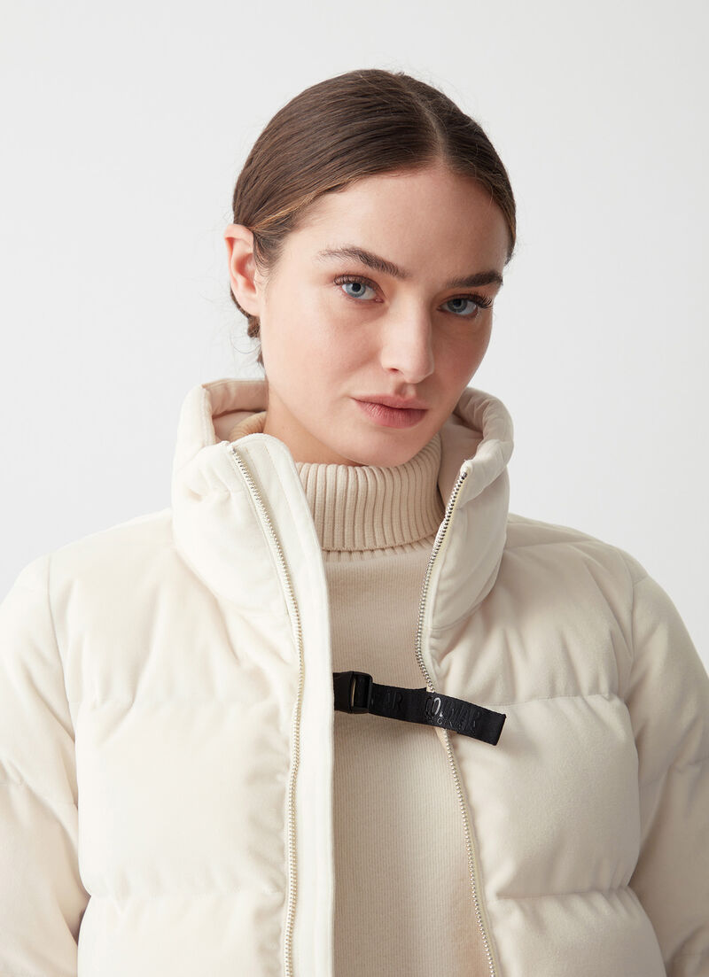 Stretch velvet down jacket
