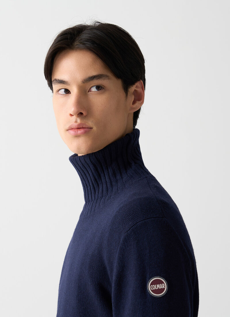 Branded wool polo-neck pullover