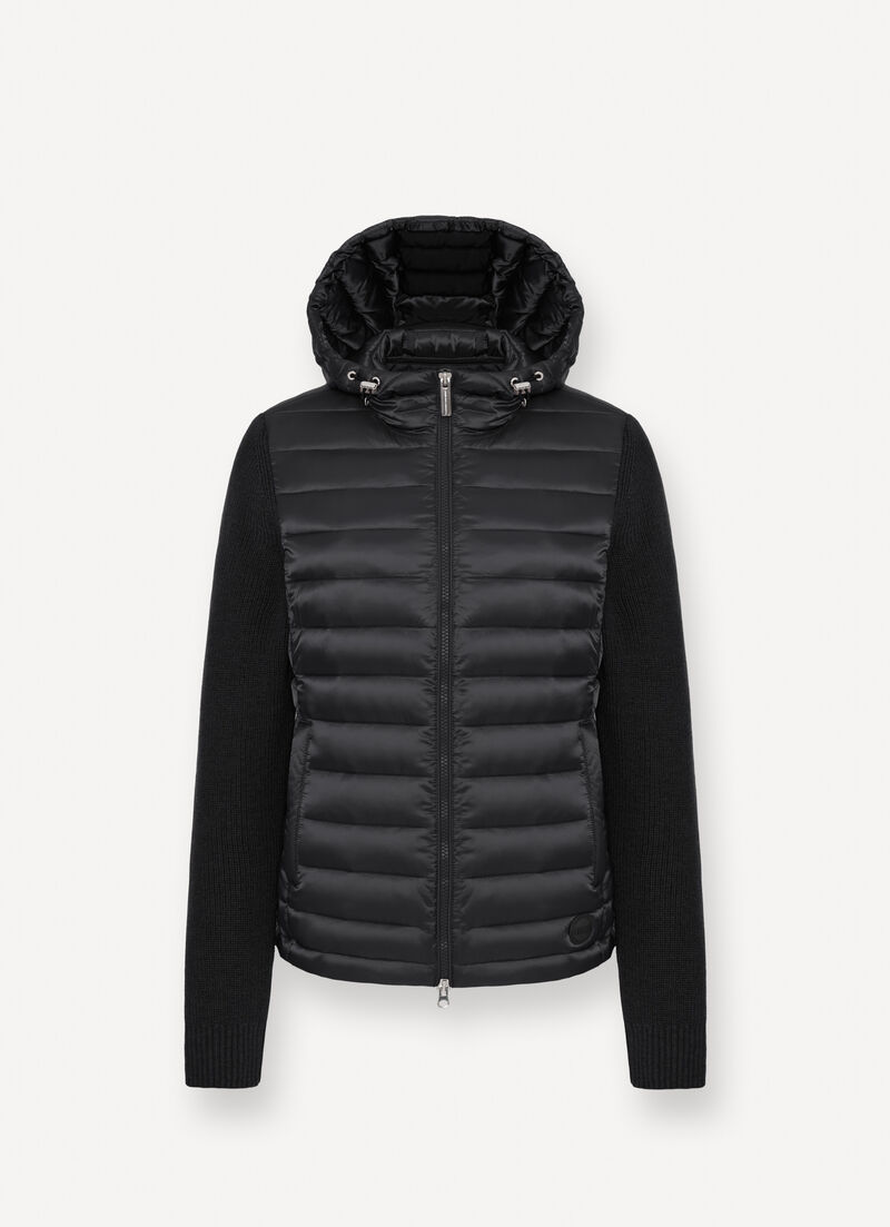 Hooded jacket with knit sleeves