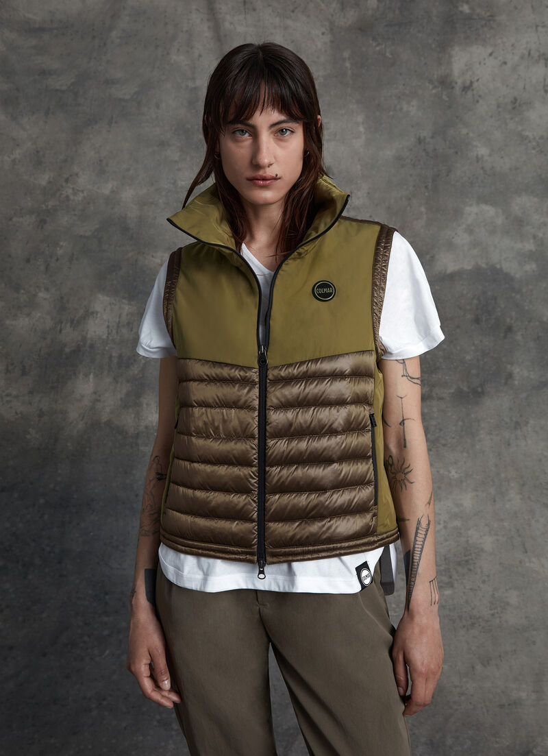 Recycled fabric gilet in a colour-block design