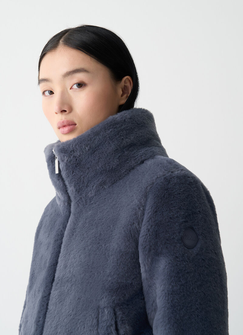 Reversible faux fur down jacket