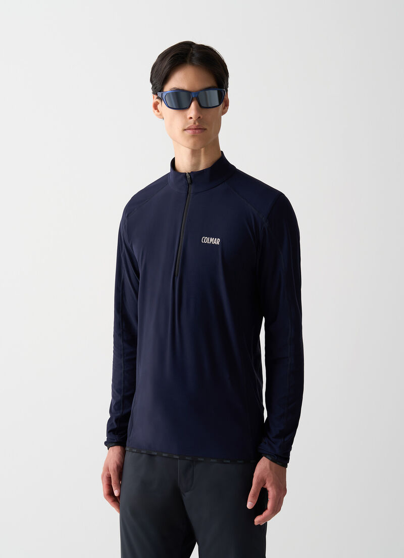 Thermal stretch ski jumper with half-zip