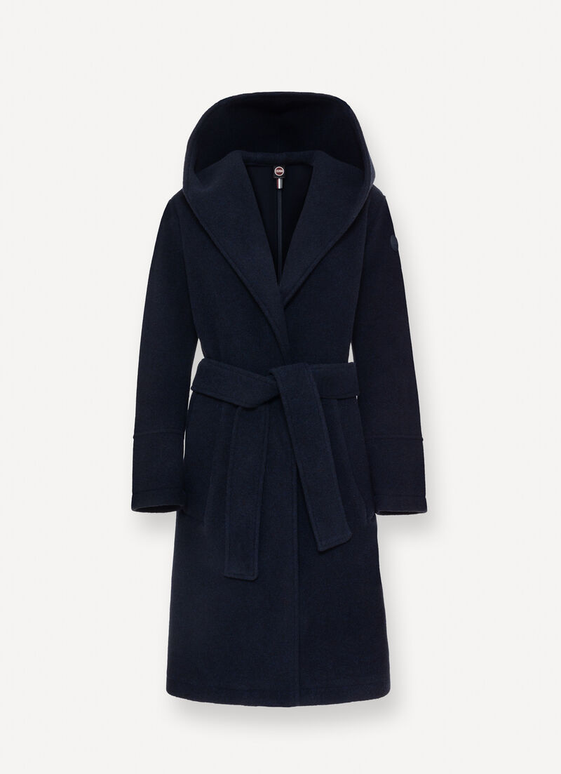 Long wool baize coat with belt