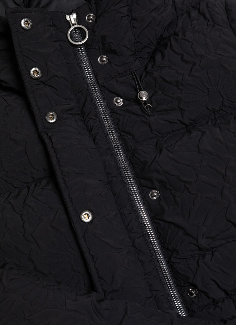 Short down jacket with 3D floral design and drawstring