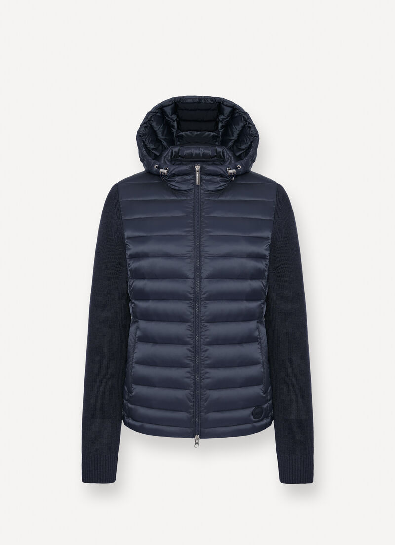 Hooded jacket with knit sleeves