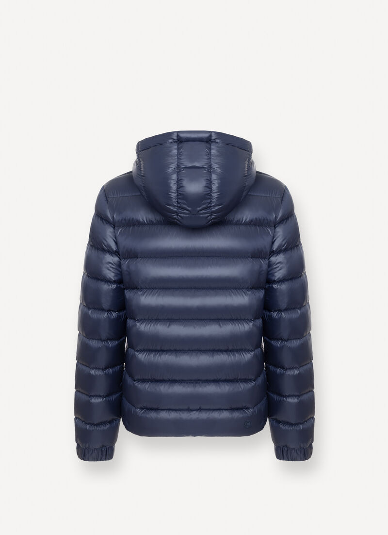 Shiny down jacket with detachable hood