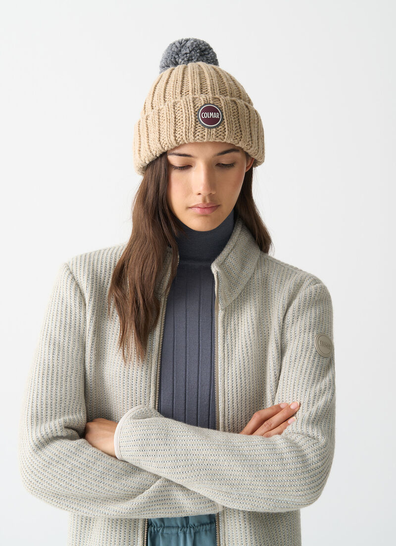 Unisex rib-knit hat with pom-pom