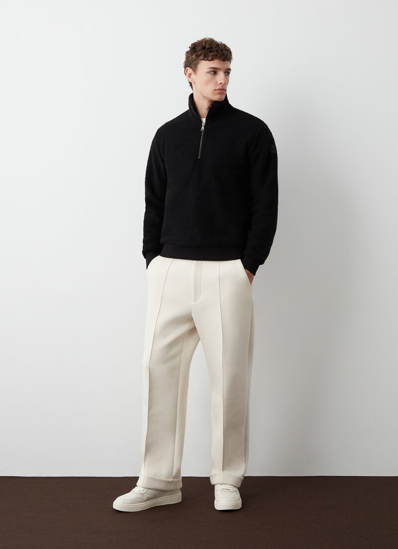 Half-zip wool sweatshirt with knit effect